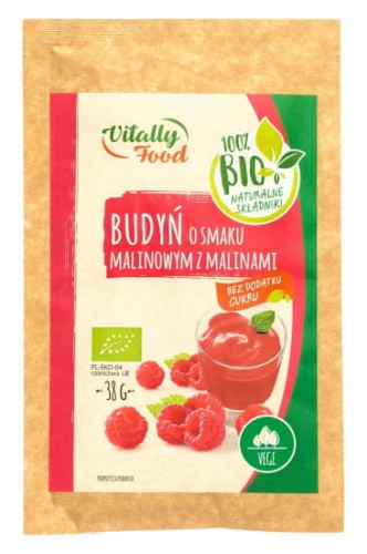 Budyń ekologiczny o smaku malinowym z malinami 38g Vitally Food